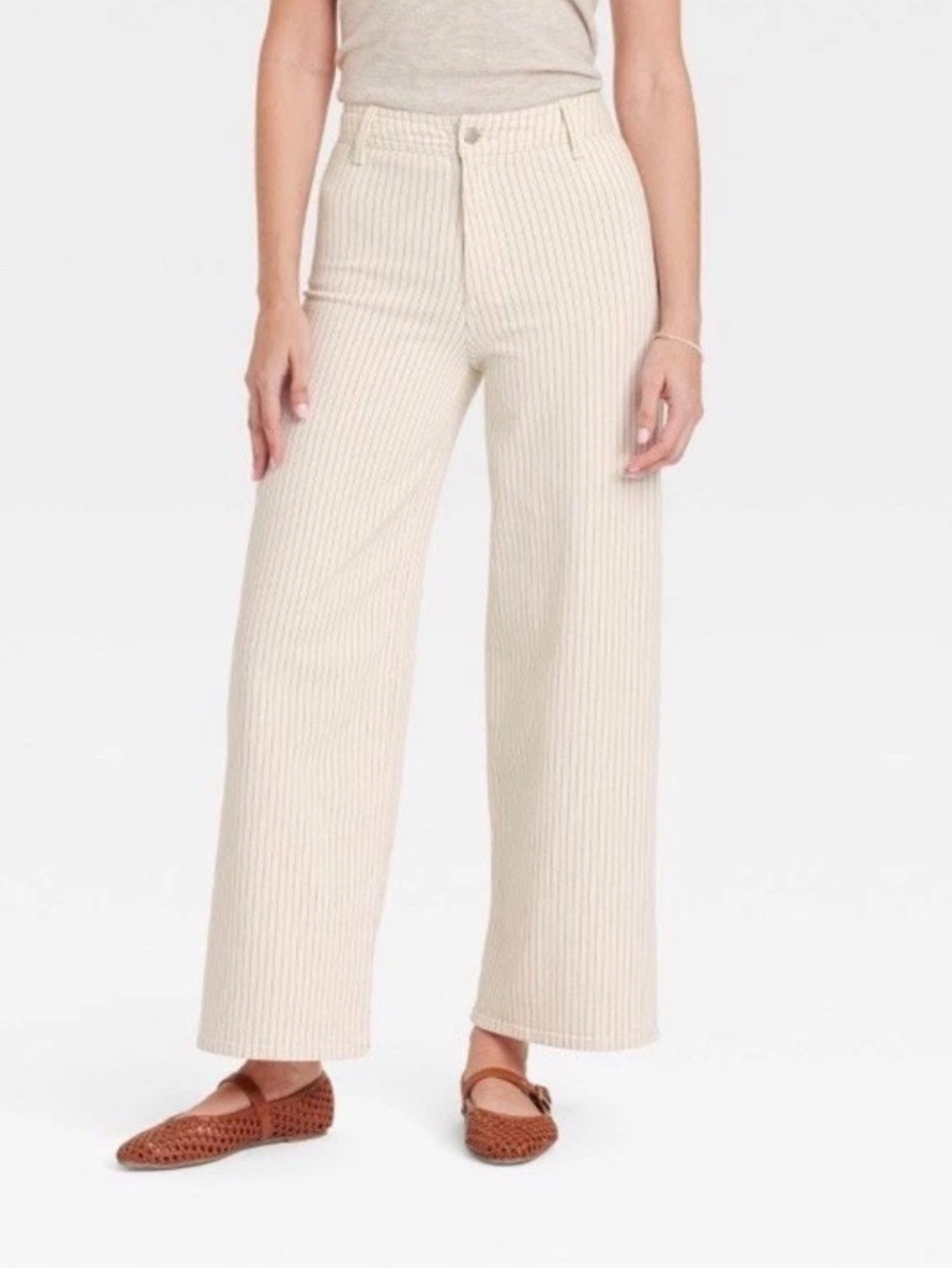 Womenโs Cream Striped High-Rise Sailor Wide Leg Ankle Jeans- Universal Threads